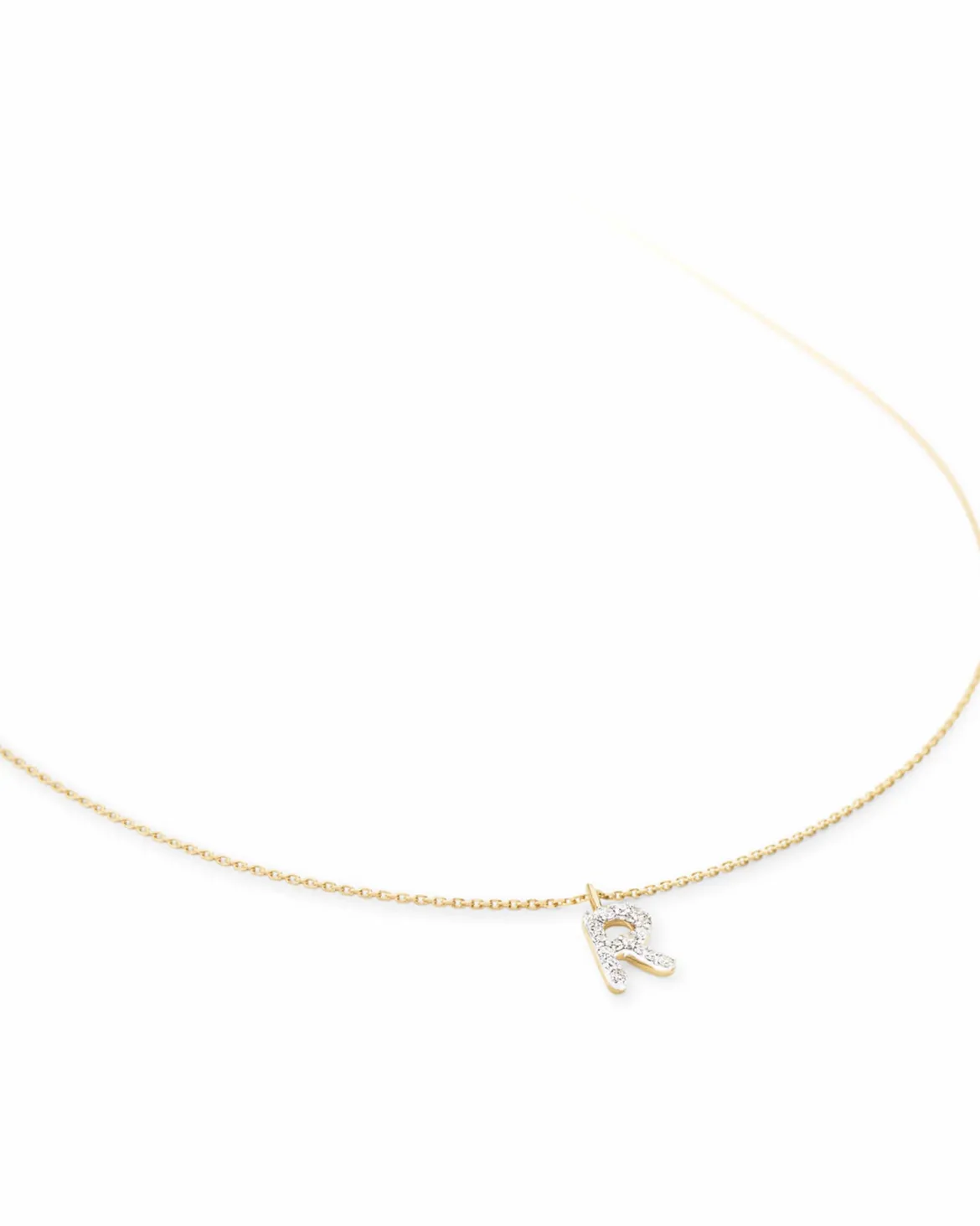 0.11 ct Diamond Letter R Pendant Necklace in 14k Yellow Gold