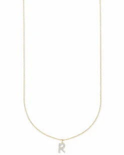0.11 ct Diamond Letter R Pendant Necklace in 14k Yellow Gold