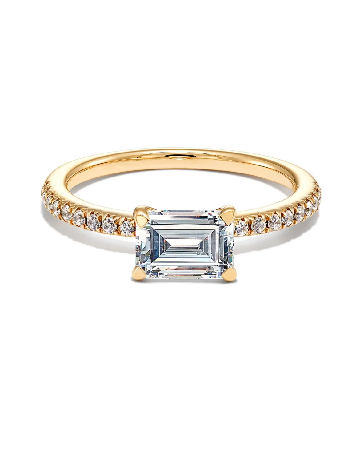 1.5 ct Emerald Solitaire Engagement Ring with Pave Diamonds in 14k Yellow Gold