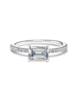 0.5 ct Emerald Solitaire Engagement Ring with Pave Diamonds in 14k White Gold