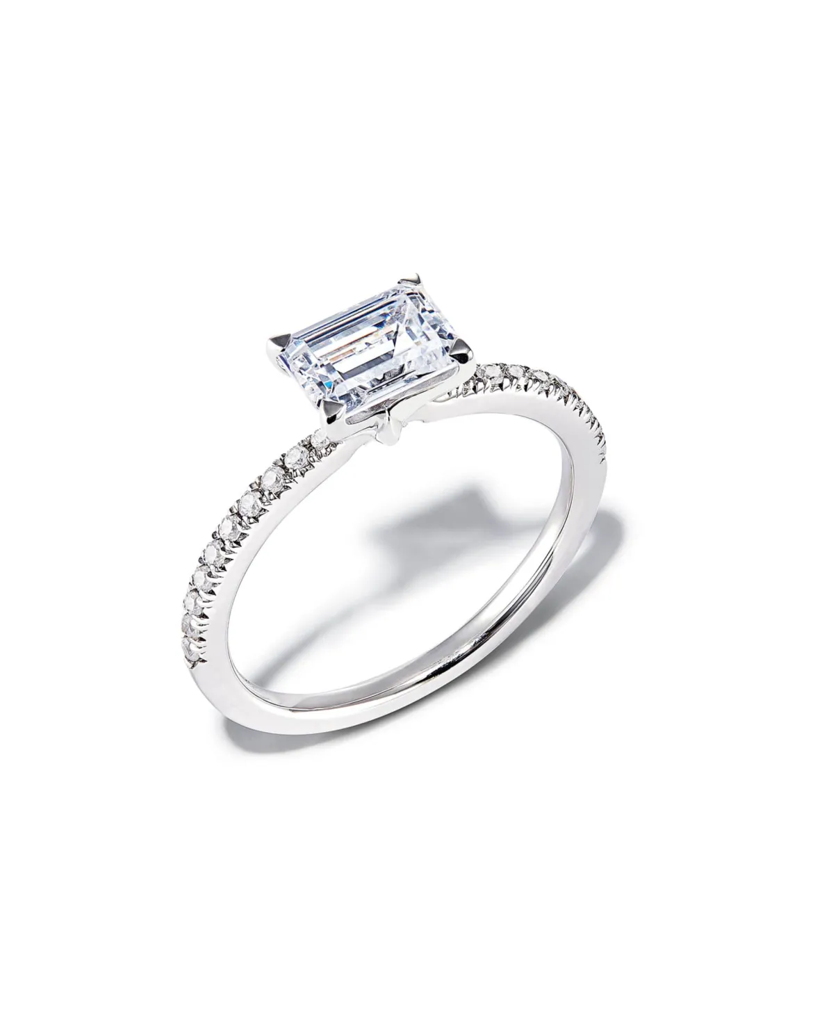 0.5 ct Emerald Solitaire Engagement Ring with Pave Diamonds in 14k White Gold