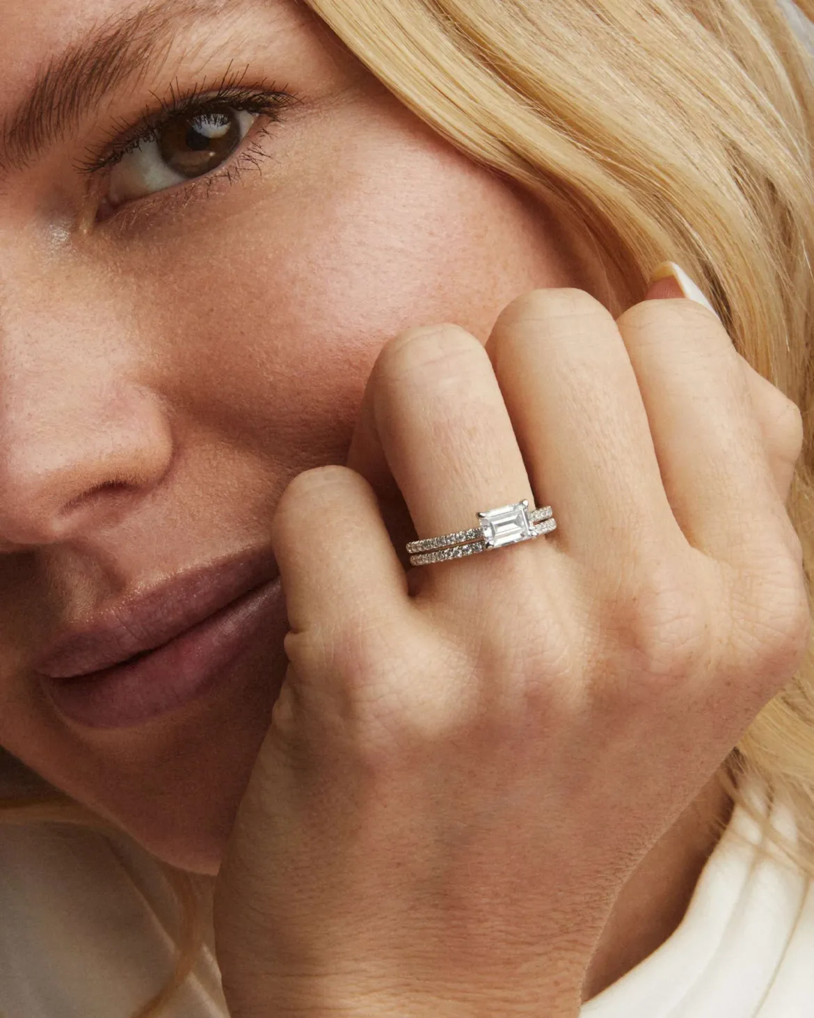 0.5 ct Emerald Solitaire Engagement Ring with Pave Diamonds in 14k White Gold