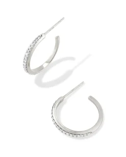 0.24 ct Ines 14k White Gold Pave Small Hoop Earrings in White Diamond