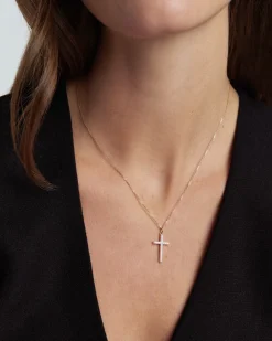 0.23 ct Lab Grown Diamond Cross Pendant Necklace in 14k Yellow Gold