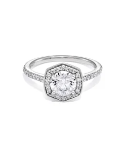 1 ct Lab Grown White Diamond Round Iconic Halo Statement Ring in 14k White Gold