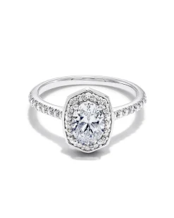 1 ct Lab Grown White Diamond Oval Iconic Halo Statement Ring in 14k White Gold