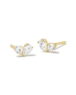 1.02 ct Lab Grown White Diamond Toi et Moi Stud Earrings in 14k Yellow Gold