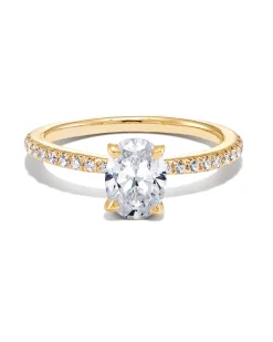 2 ct Oval Solitaire Engagement Ring with Pave Diamonds in 14k Yellow Gold