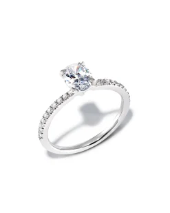 0.75 ct Oval Solitaire Engagement Ring with Pave Diamonds in 14k White Gold