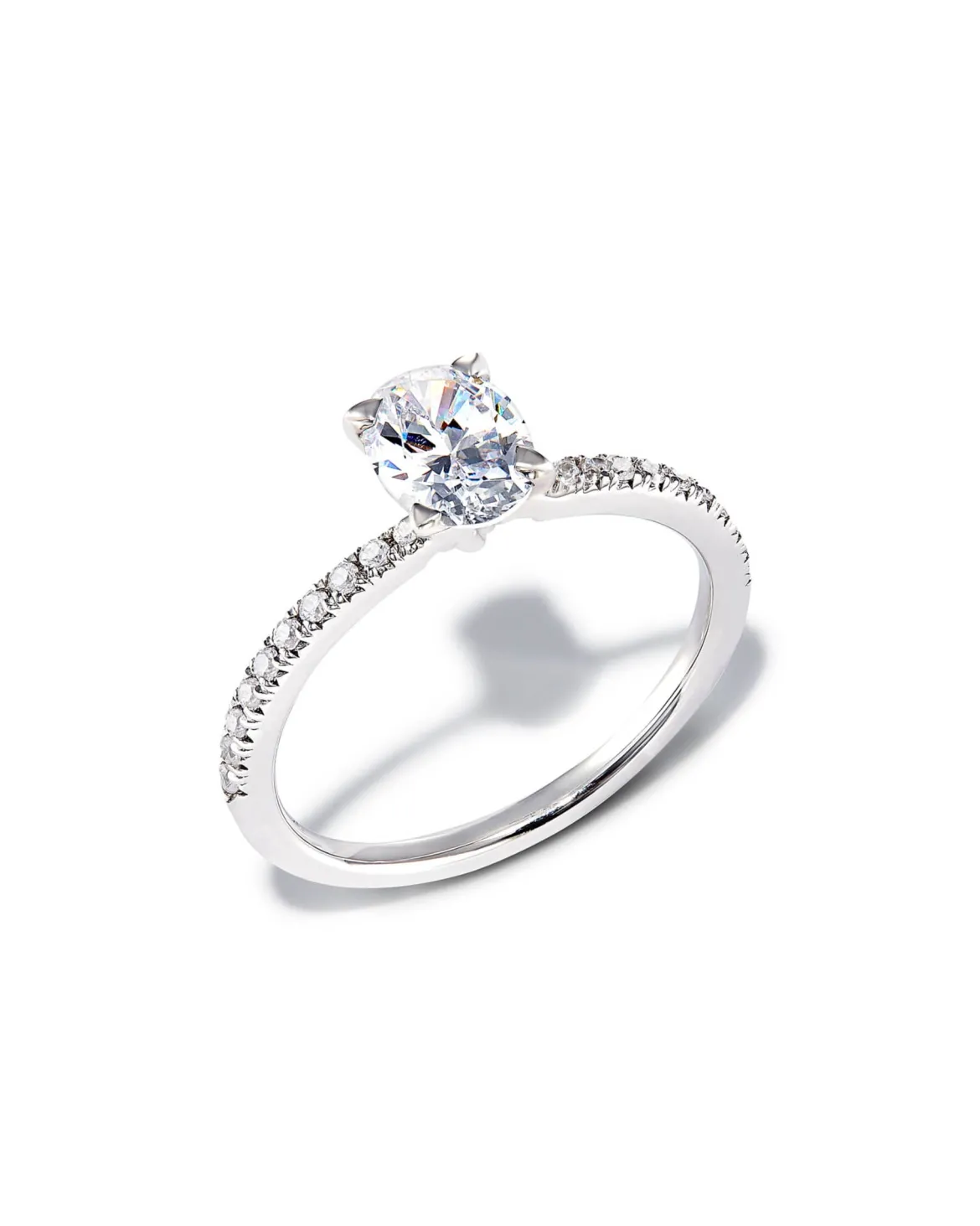 0.75 ct Oval Solitaire Engagement Ring with Pave Diamonds in 14k White Gold