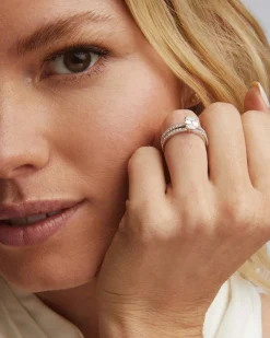 0.75 ct Oval Solitaire Engagement Ring with Pave Diamonds in 14k White Gold