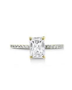 0.75 ct Solitaire N-S Emerald Engagement Ring with Pave Diamonds in 14k Yellow Gold