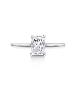 2 ct Solitaire N-S Emerald Engagement Ring in 14k White Gold