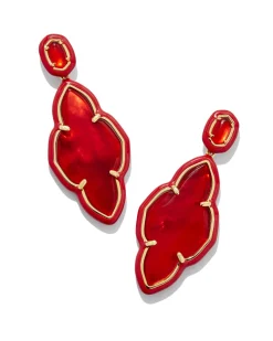 Abbie Gold Enamel Frame Statement Earrings in Red Illusion