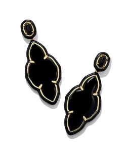 Abbie Gold Enamel Frame Statement Earrings in Black Agate