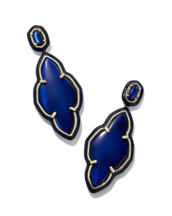 Abbie Gold Enamel Frame Statement Earrings in Navy Mother-of-Pearl