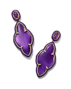 Abbie Gold Enamel Frame Statement Earrings in Purple Mother-of-Pearl