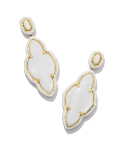 Abbie Gold Enamel Frame Statement Earrings in White Mother-of-Pearl