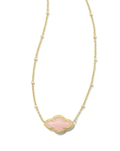 Abbie Gold Pendant Necklace in Rose Quartz