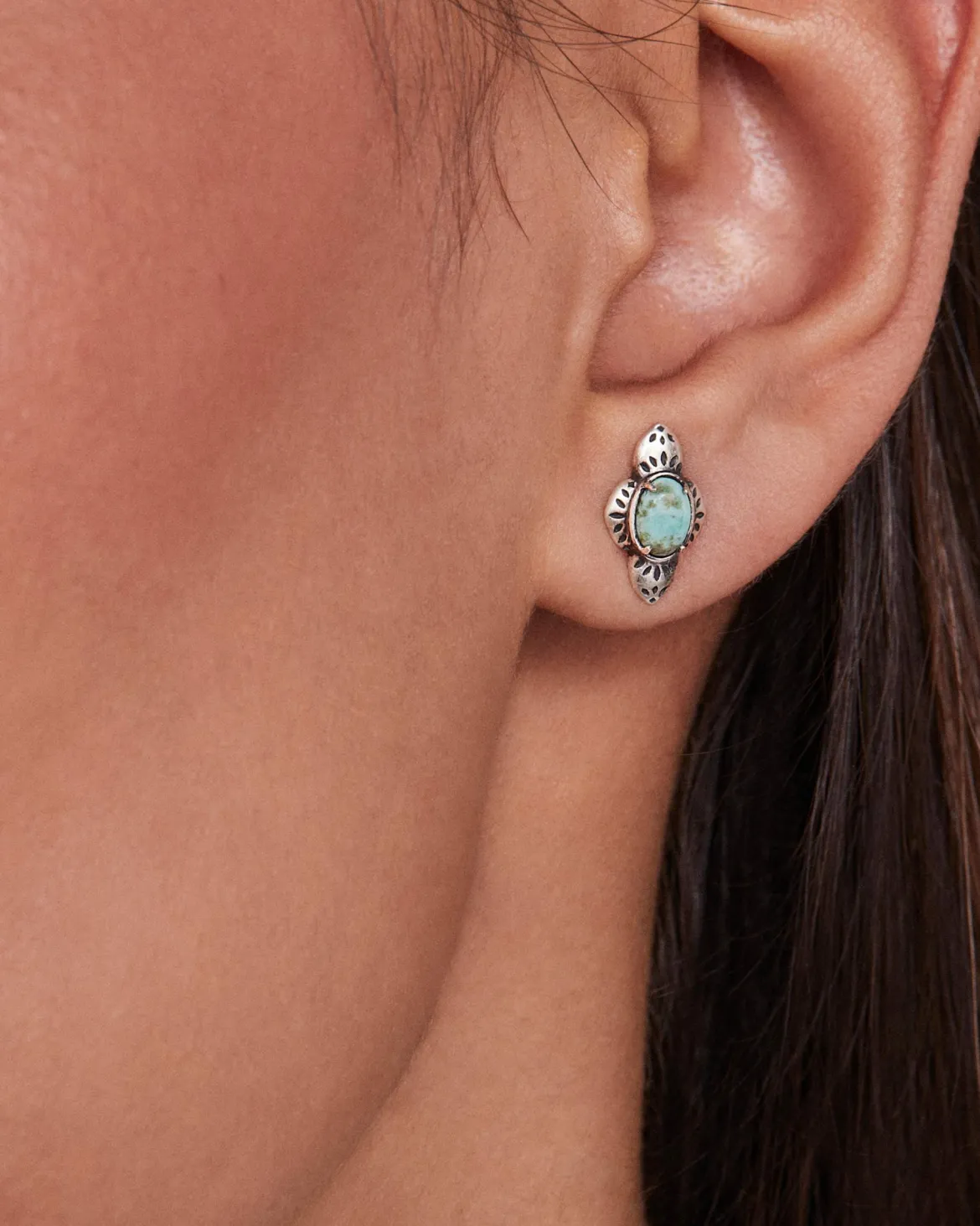Abbie Oxidized Sterling Silver Etch Frame Stud Earrings