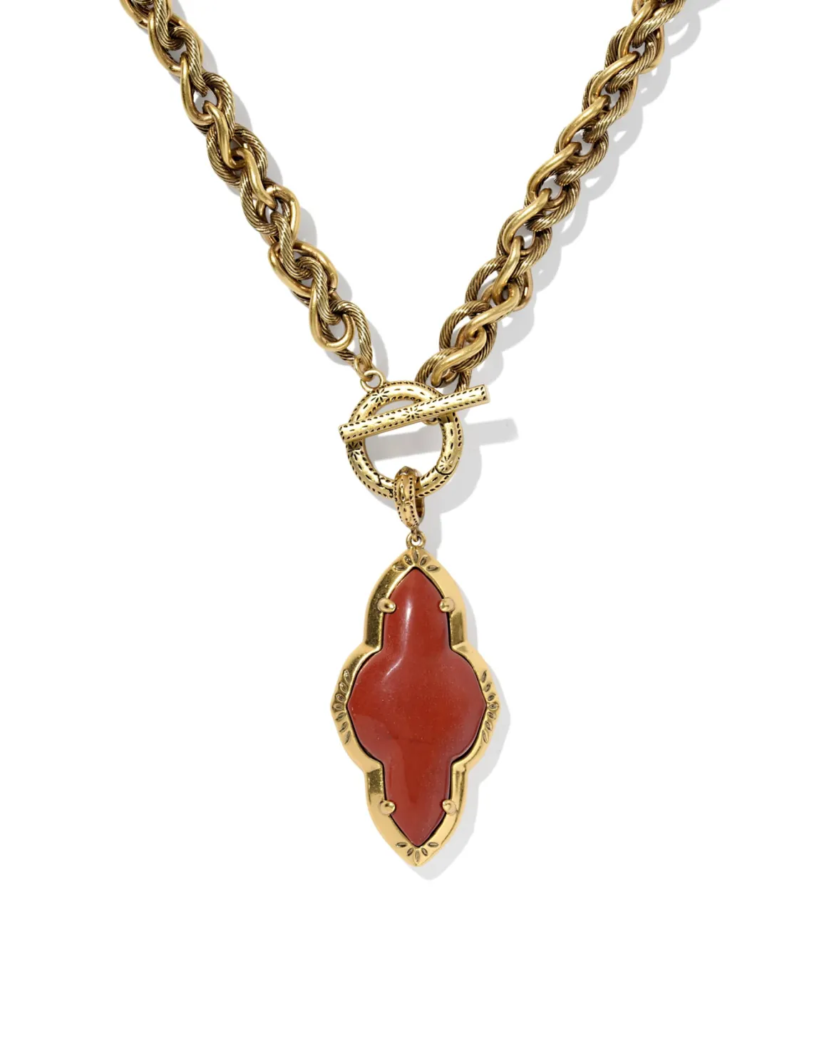 Abbie Vintage Gold Etch Frame Large Long Pendant Necklace