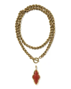 Abbie Vintage Gold Etch Frame Large Long Pendant Necklace