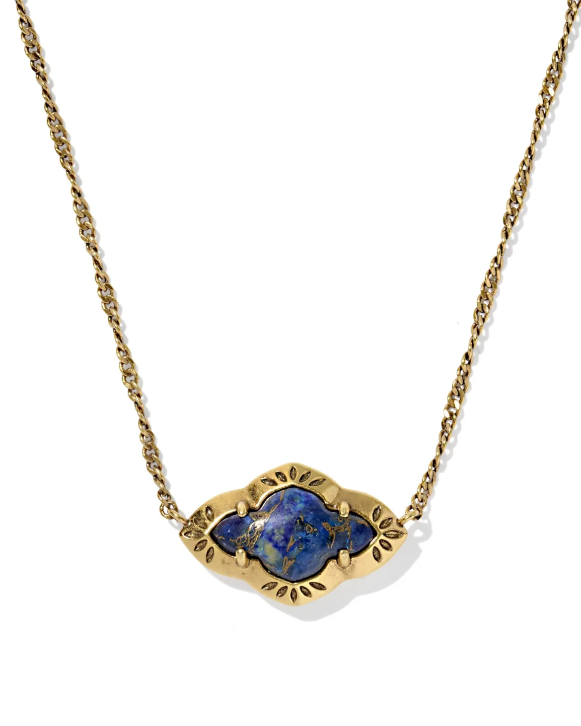 Abbie Vintage Gold Etch Frame Short Pendant Necklace