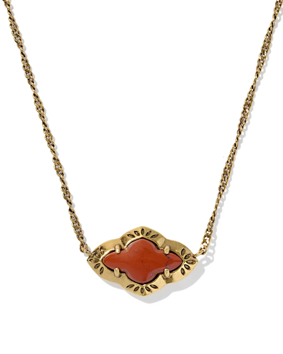 Abbie Vintage Gold Etch Frame Short Pendant Necklace