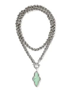 Abbie Vintage Silver Etch Frame Large Long Pendant Necklace