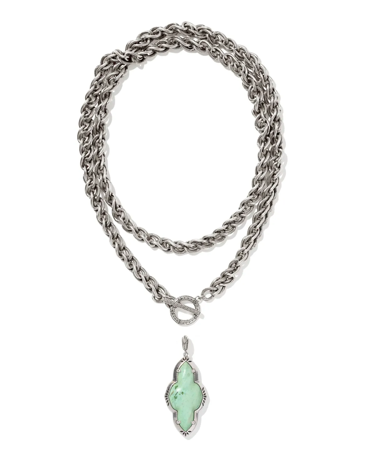 Abbie Vintage Silver Etch Frame Large Long Pendant Necklace