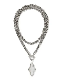 Abbie Vintage Silver Etch Frame Large Long Pendant Necklace