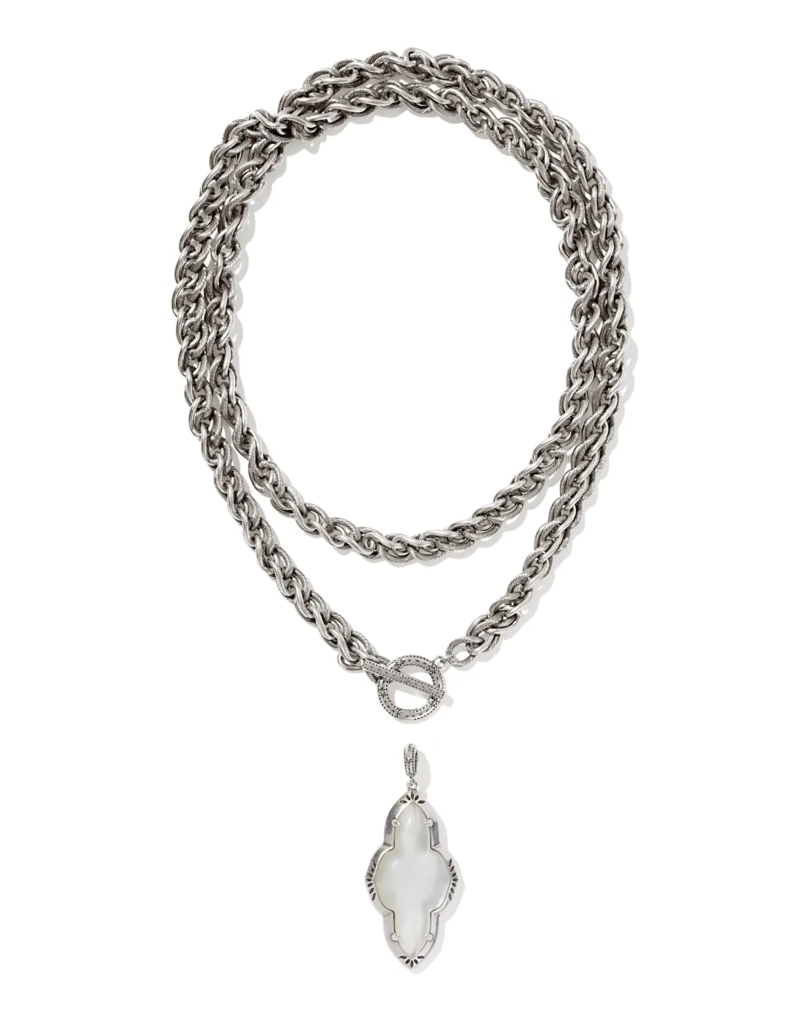 Abbie Vintage Silver Etch Frame Large Long Pendant Necklace