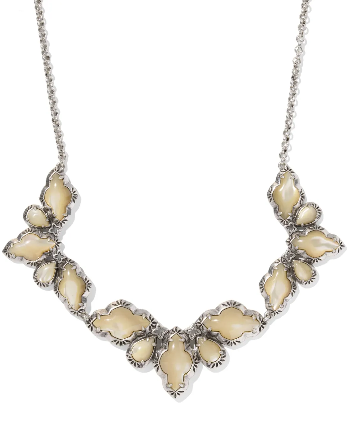 Abbie Vintage Silver Etch Frame Statement Necklace