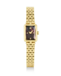 Adela Gold Tone Stainless Steel Watch in Black Mother-of-Pearl
