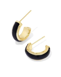 Ainsley Gold Huggie Earrings in Black Enamel