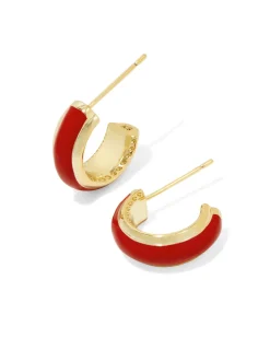 Ainsley Gold Huggie Earrings in Red Enamel