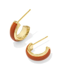 Ainsley Gold Huggie Earrings in Orange Enamel