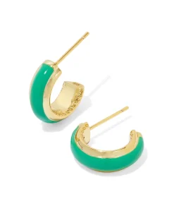 Ainsley Gold Huggie Earrings in Green Enamel