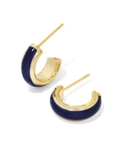 Ainsley Gold Huggie Earrings in Navy Enamel