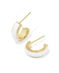 Ainsley Gold Huggie Earrings in White Enamel