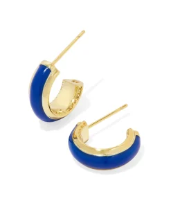 Ainsley Gold Huggie Earrings in Blue Enamel