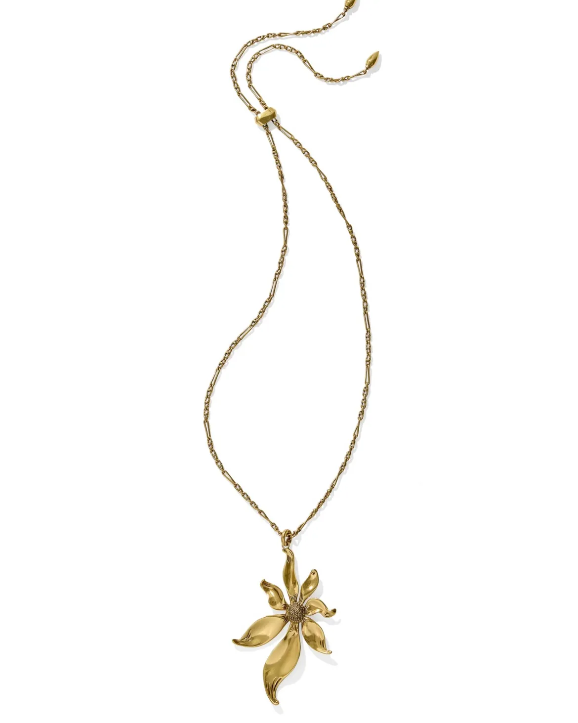 Anya Flower Vintage Gold Long Pendant Necklace