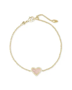 Ari Heart Gold Chain Bracelet in Rose Quartz