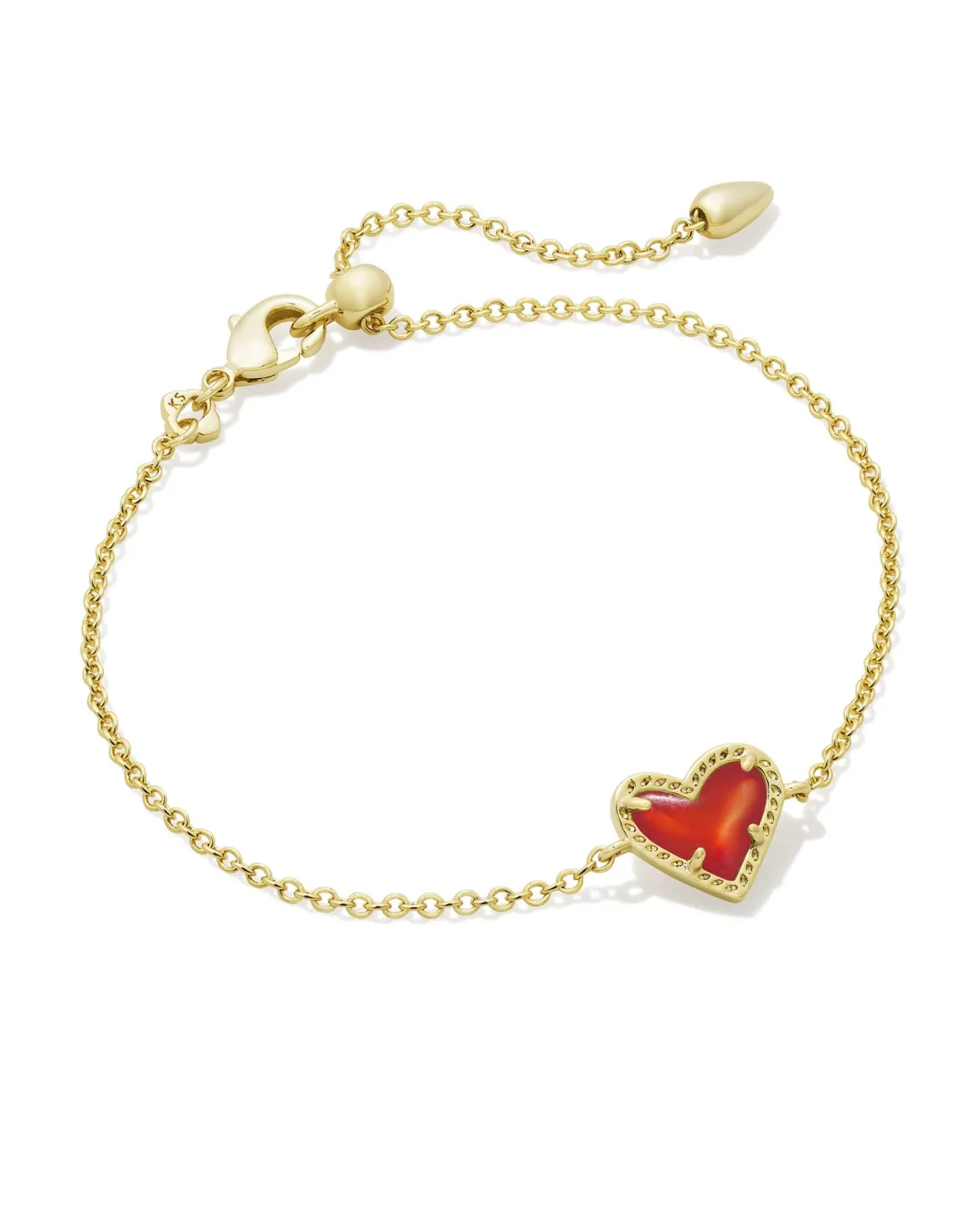 Ari Heart Gold Delicate Chain Bracelet in Red Illusion