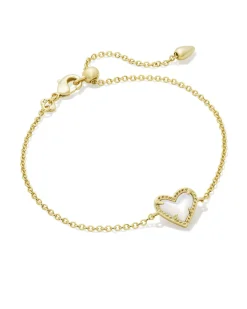 Ari Heart Gold Delicate Chain Bracelet in Ivory Mother-of-Pearl