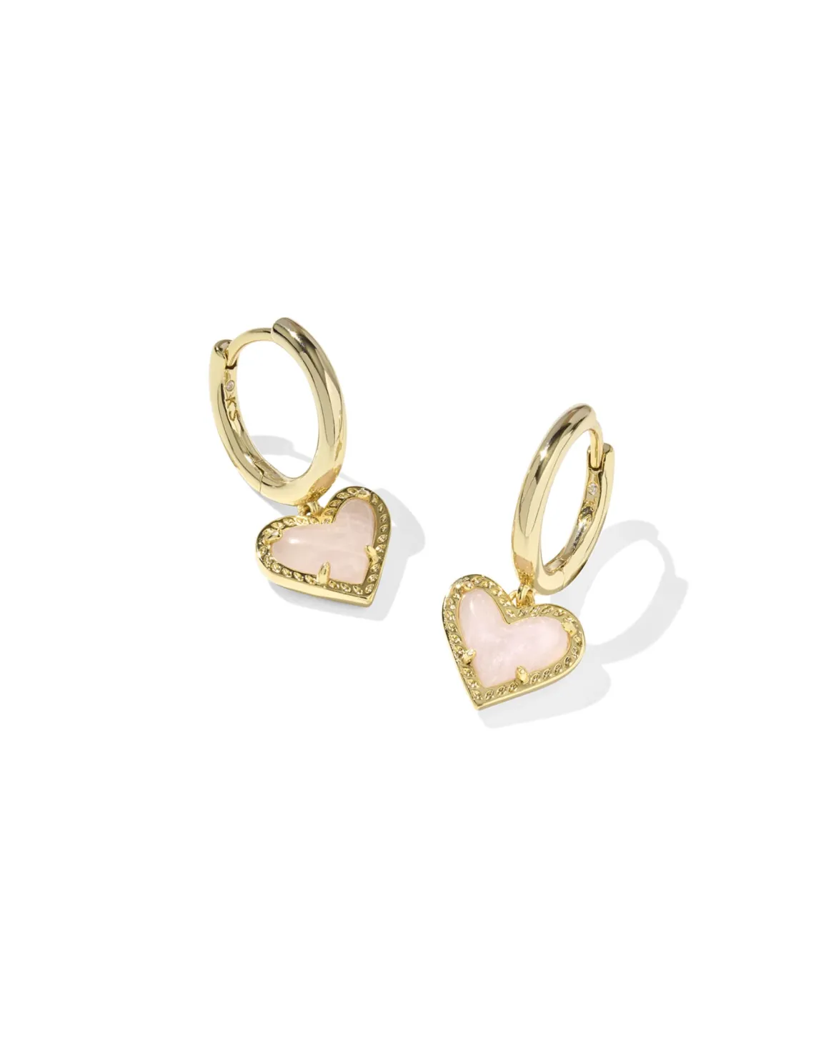 Ari Heart Gold Huggie Earrings in Rose Quartz