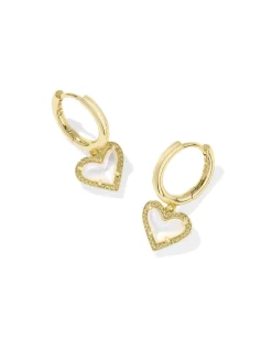 Ari Heart Gold Huggie Earrings in Ivory Mother-of-Pearl