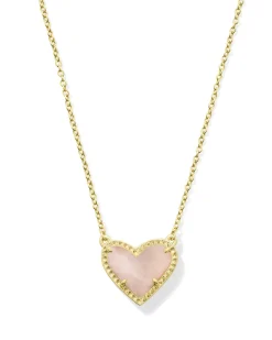 Ari Heart Gold Pendant Necklace in Rose Quartz