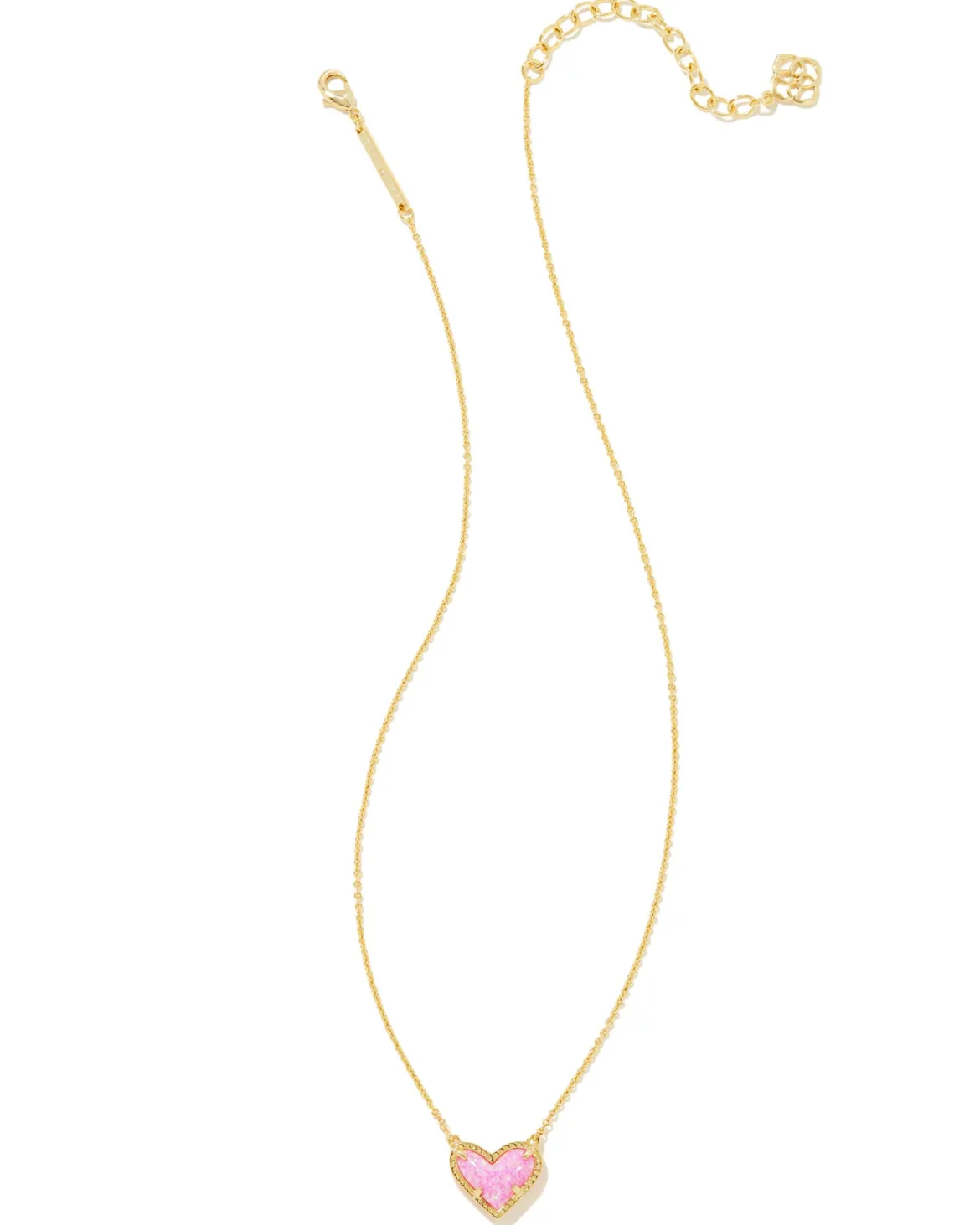 Ari Heart Gold Pendant Necklace in Bubblegum Pink Lab Grown Opal