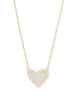 Ari Heart Gold Pendant Necklace in Iridescent Drusy
